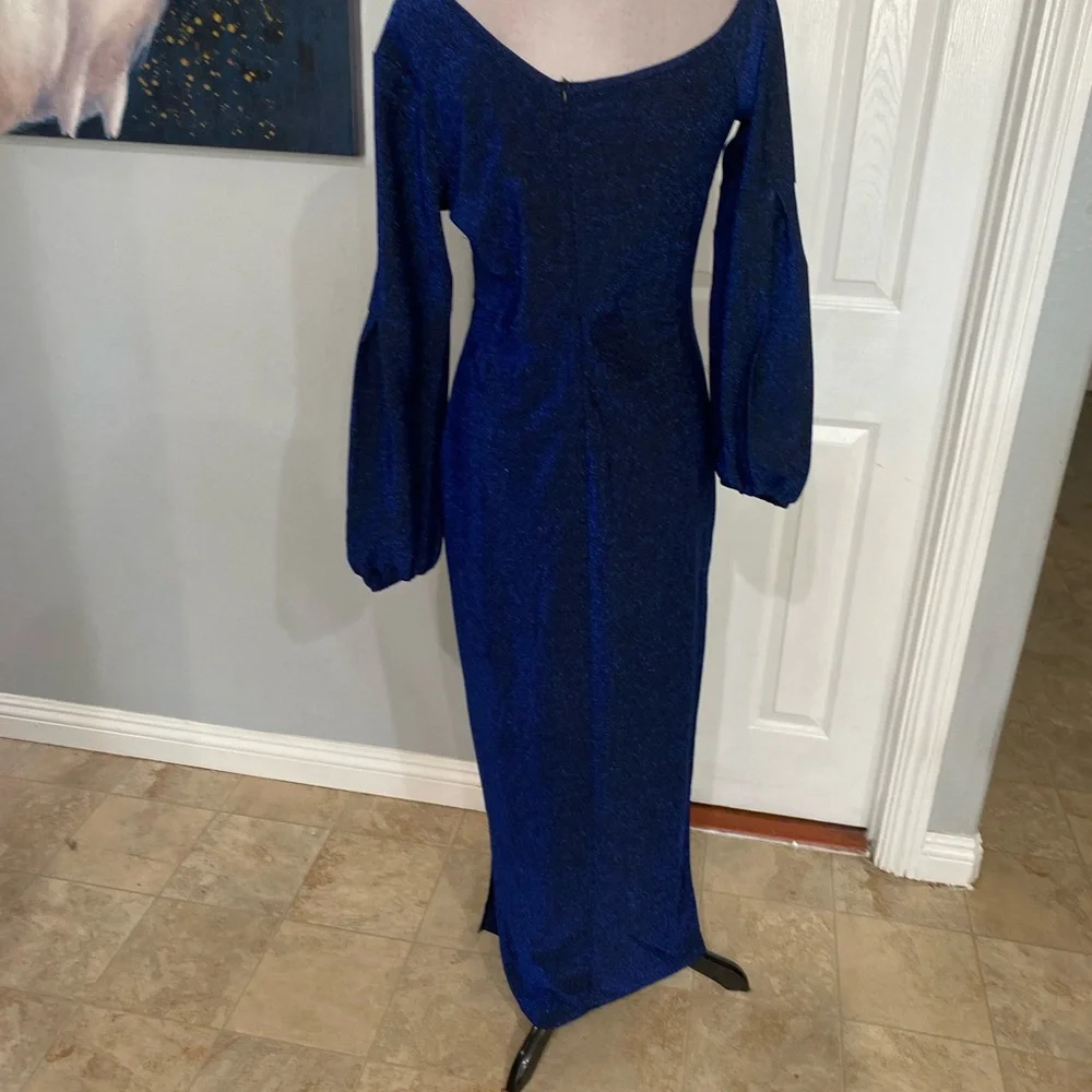 Women Large Dark blue, floor-length evening gown, balloon Sleeve - Picture 8 of 9